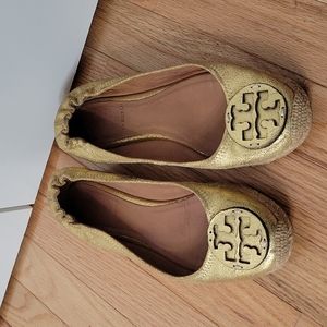 Tory Burch Gold Metallic Reva Espadrilles Flats 6.5